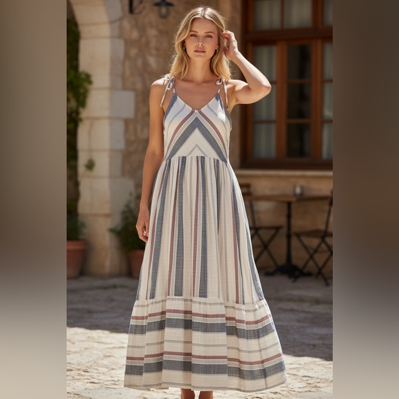 Listicle Dresses & Skirts - Listicle chevron striped midi high neck 100% Cotton Summer Halter style pockets